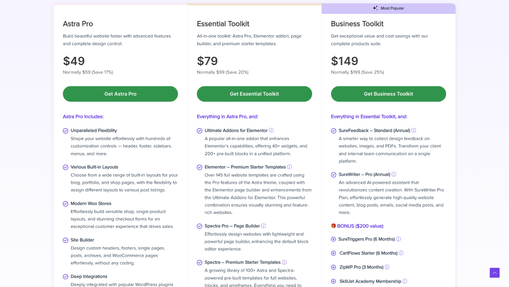 Astra pricing page