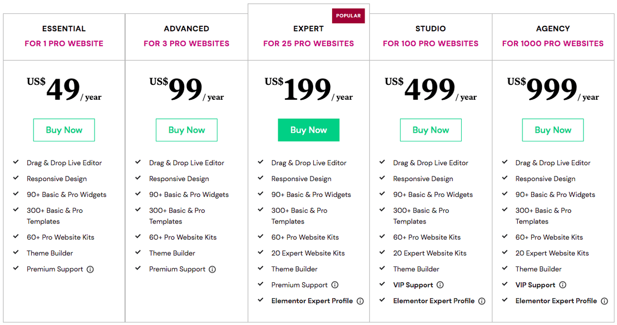 Elementor pro pricing