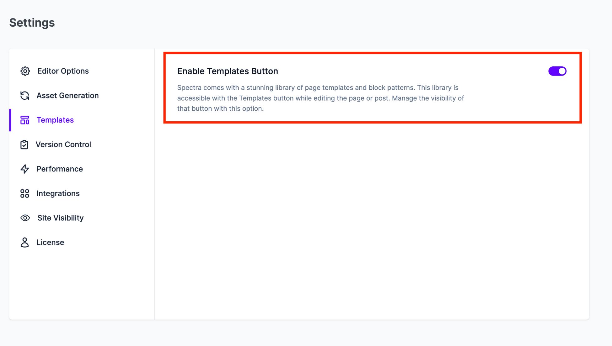 spectra enable template library option