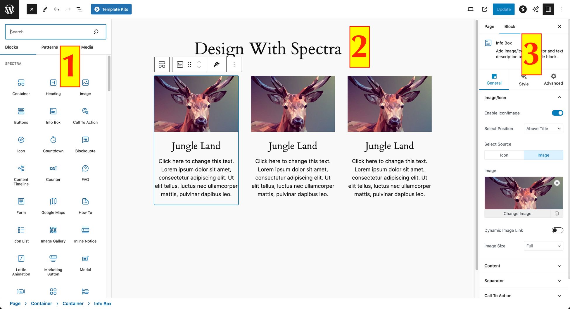 spectra page builder interface