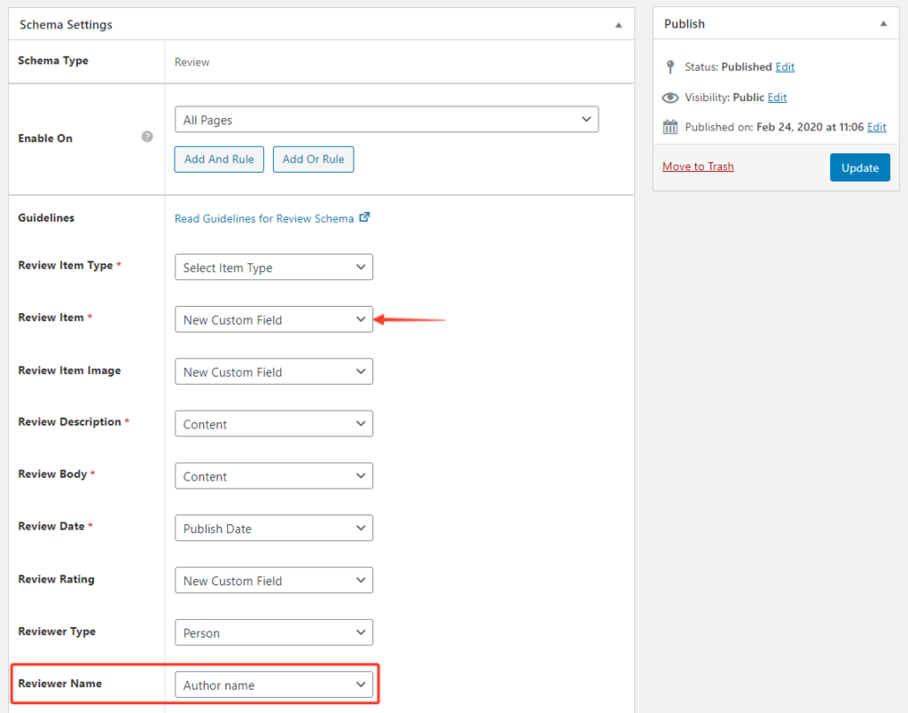 Schema Pro review schema settings