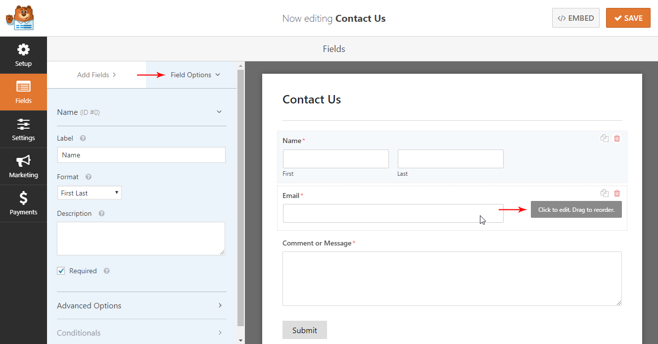 WPForms dragging rows