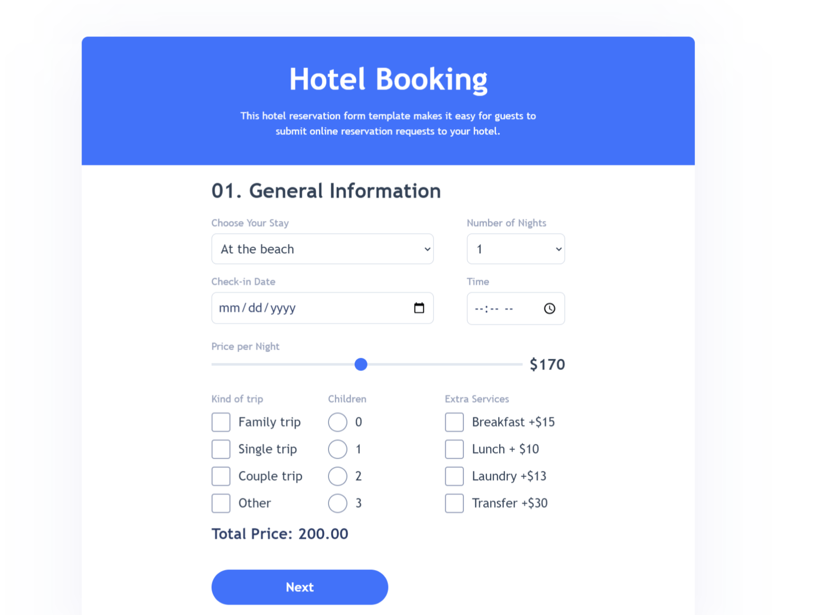 JetFormBuilder hotel booking form example