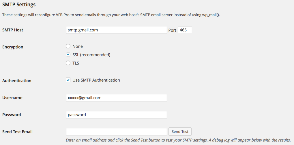 Visual Form Builder SMTP
