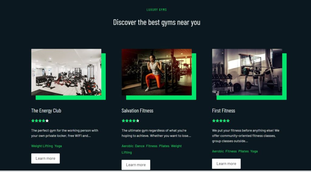 Toolset blocks demo website Luxury gyms