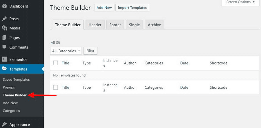 access elementor theme builder