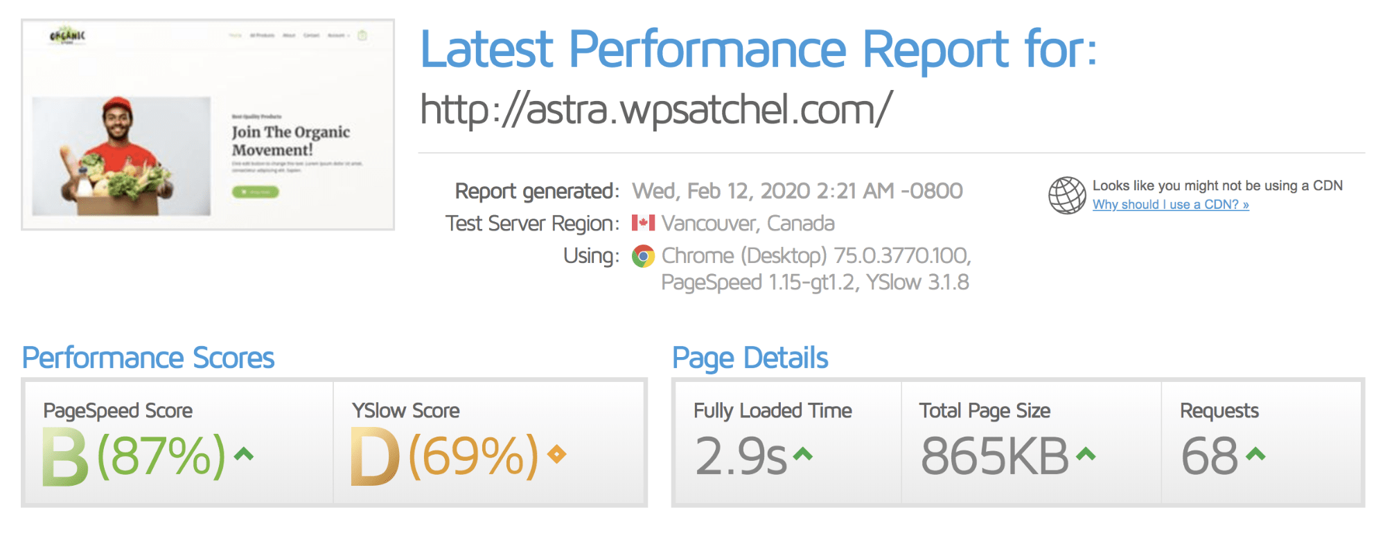 Speedtest results after installing Comet Cache