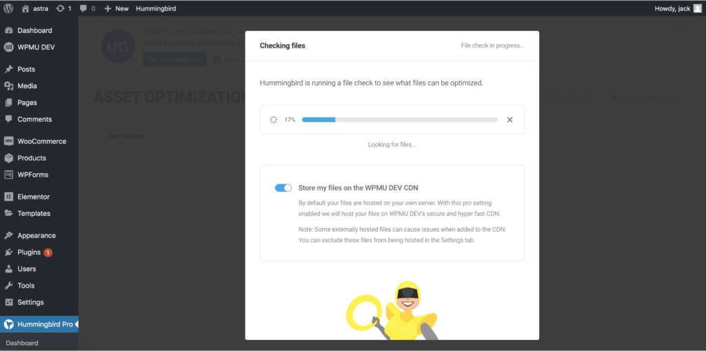 asset optimizations ongoing screen with hummingbird