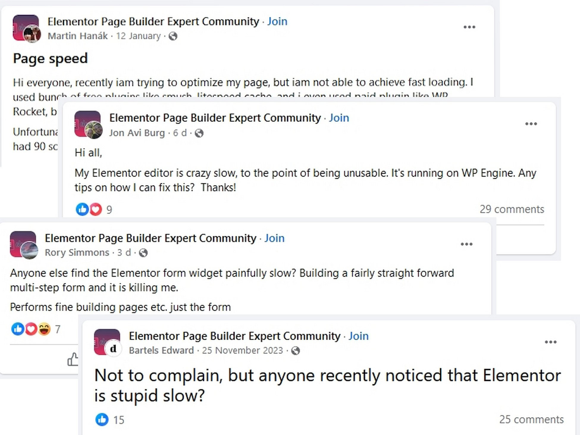 Elementor Facebook complaints