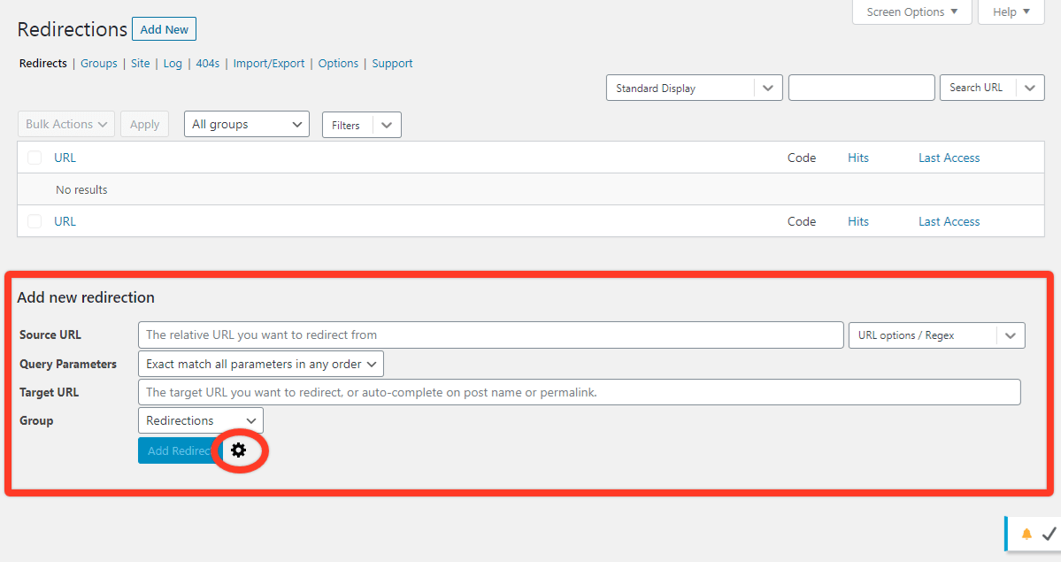 Adding a new redirection rule using the Redirection plugin