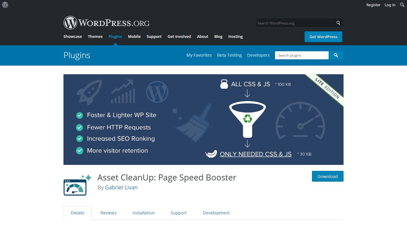 Asset Cleanup plugin download page from WordPress.org