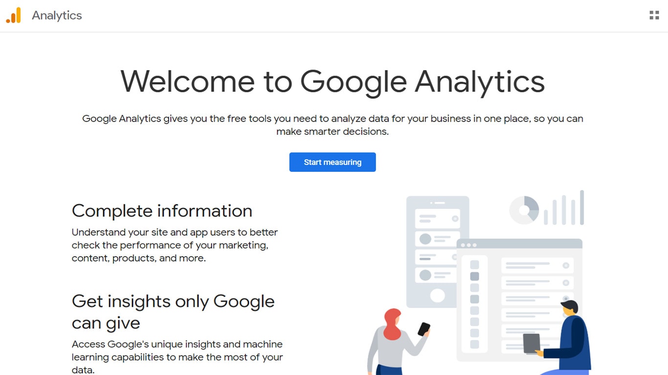 Homepage of Google Analytics