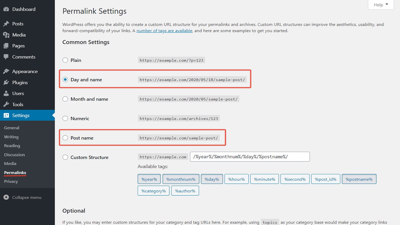 Permalink settings