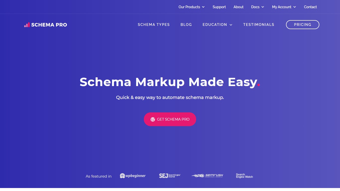 Schema Pro homepage screenshot