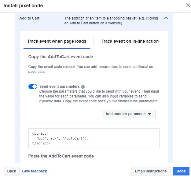 Setup events to track