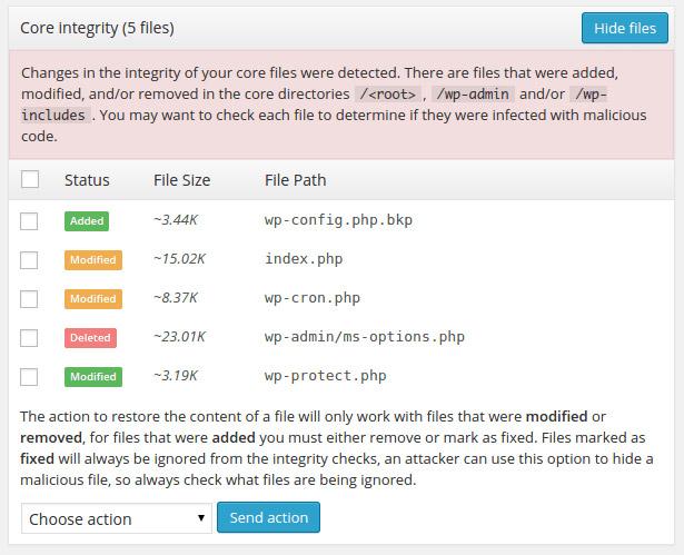 Sucuri core file integrity scan