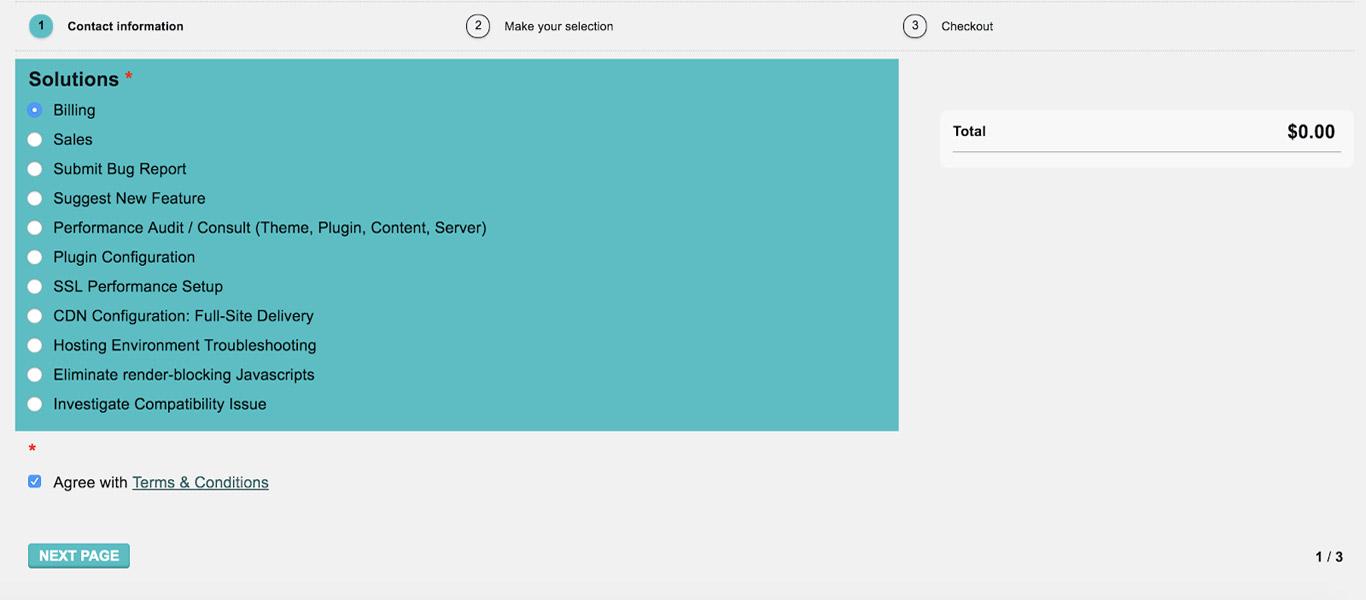 W3 Total Cache support form