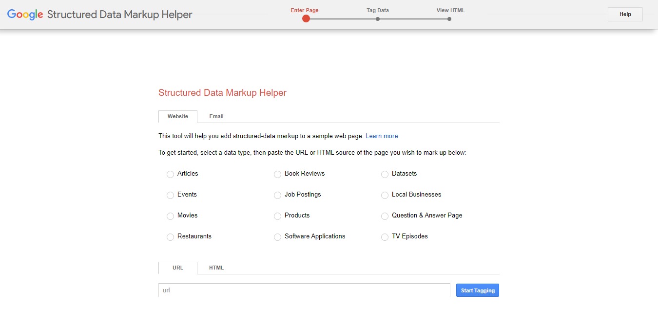 Google's Structured Data Helper homepage