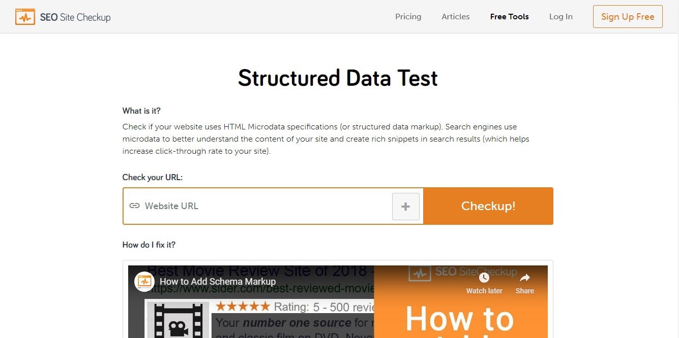 Site Checkup’s Microdata Schema Test 