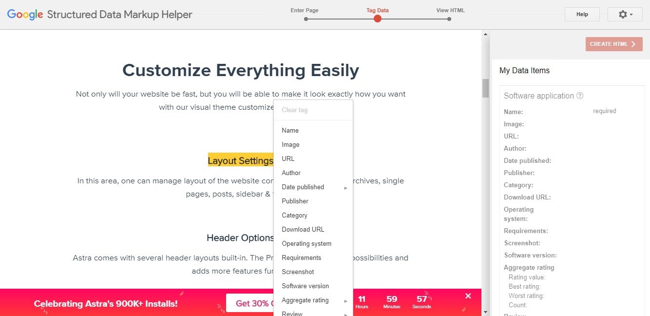 Structured data MarkUp helper tag data