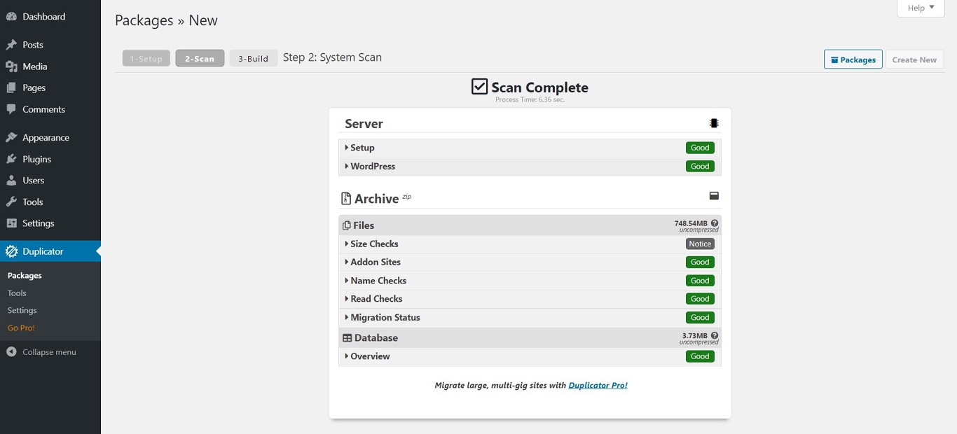 Duplicator scan complete