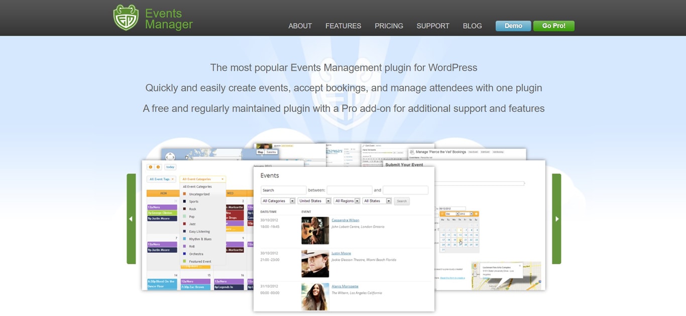 Image of events manager site