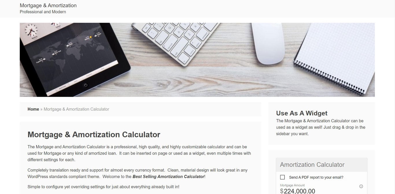 WP amortization plugin site image