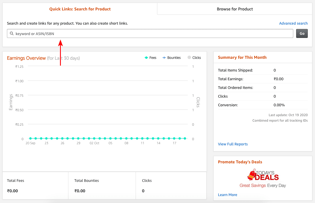 Amazon associates dashboard