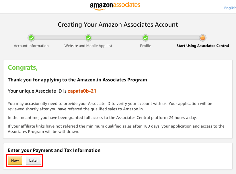 Amazon associates setup 5