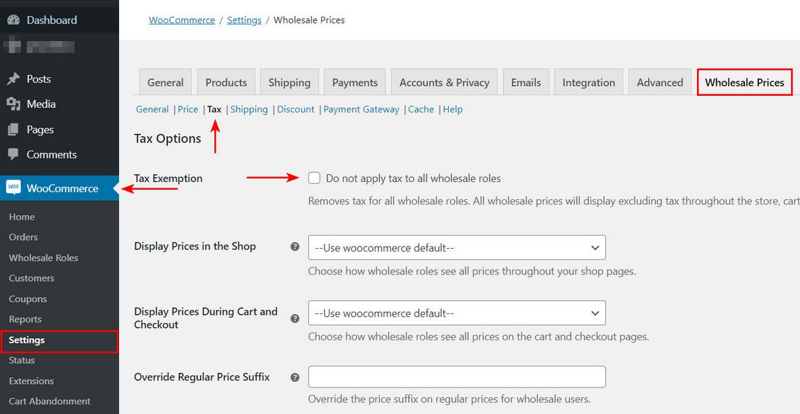 Wholesale Prices Tax setting