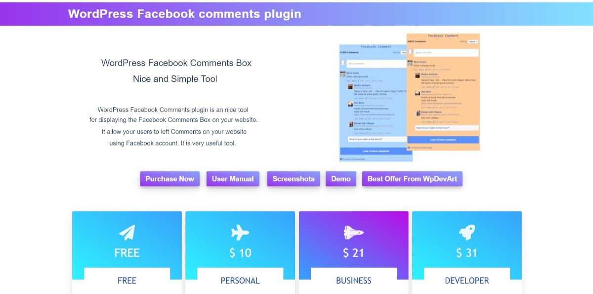 WordPress Facebook comments plugin site