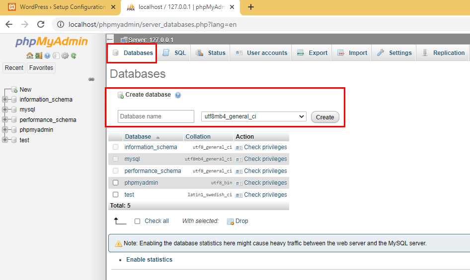 XAMPP WordPress database setup 3