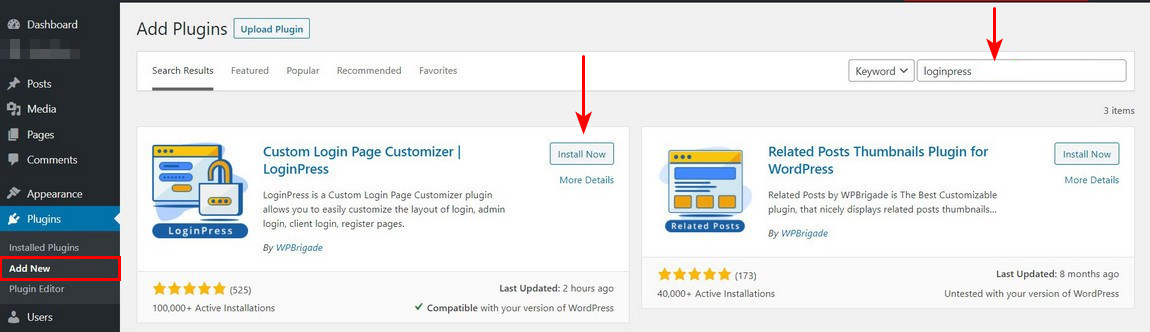 install loginpress plugin