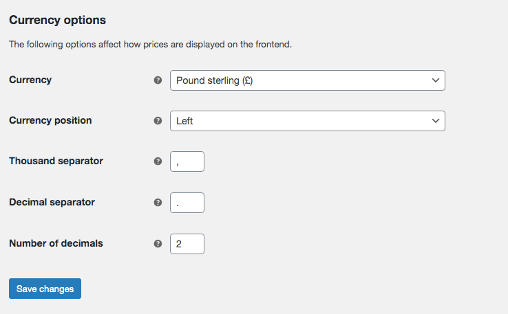 woocommerce curruncy settings