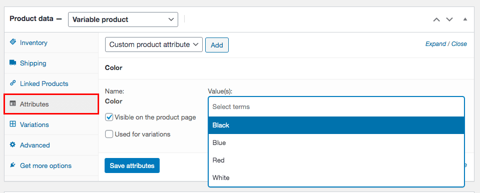 woocommerce custom product attributes setting