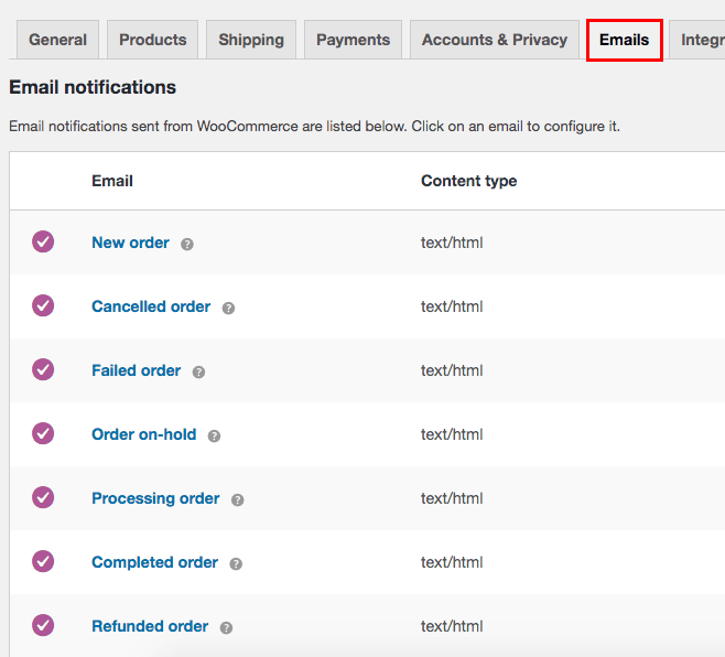 woocommerce emails settings