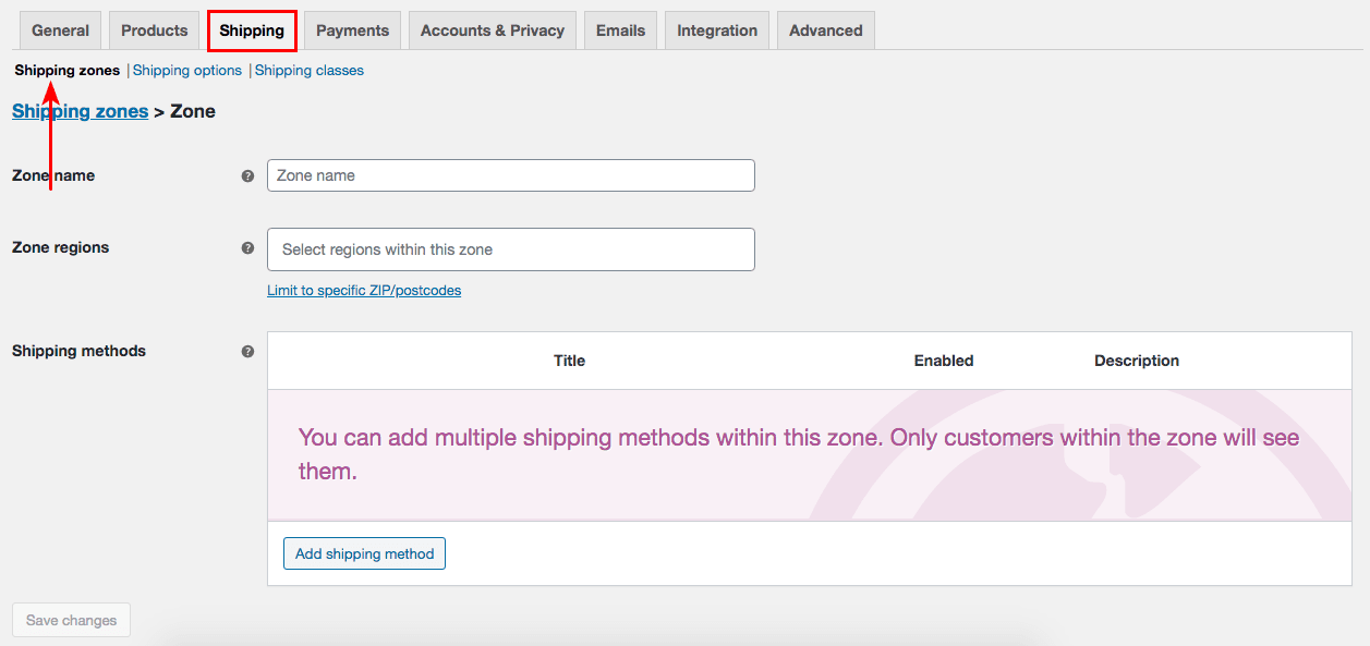 woocommerce shipping zone setting