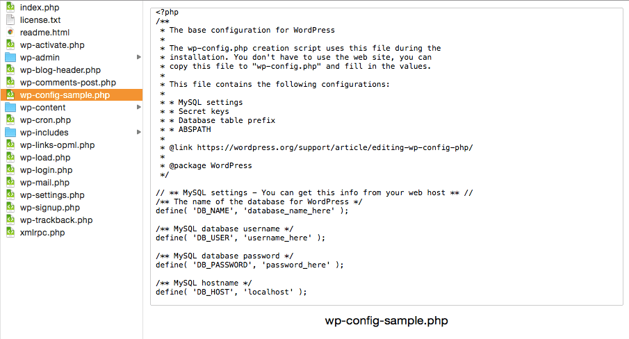 wp config file setting for Mac OS