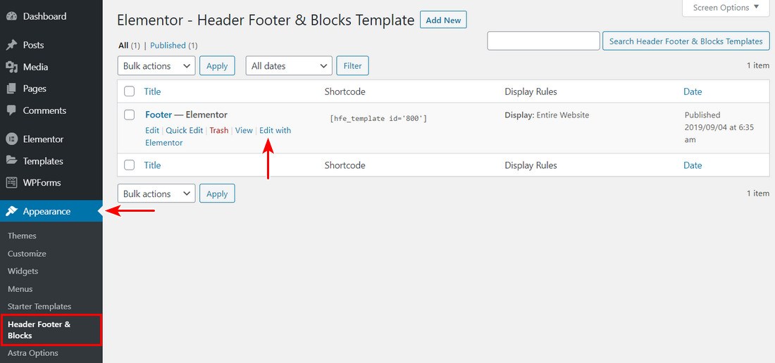 Elementor Footer with Header footer blocks