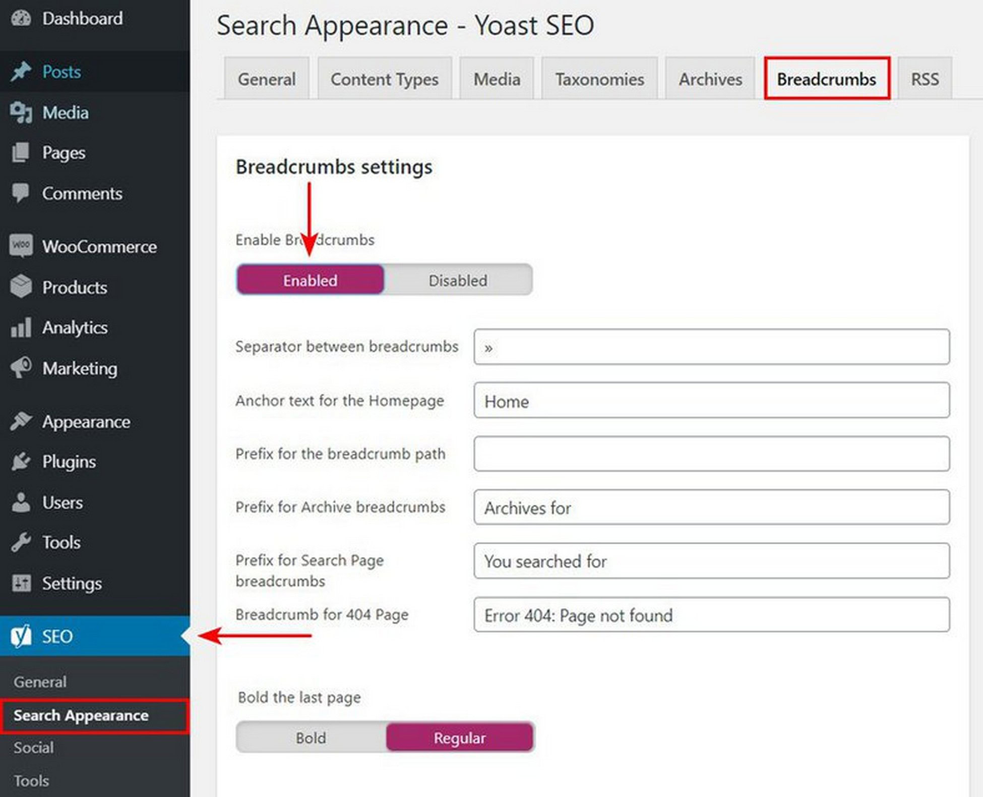 Enable Yoast Breadcrumbs