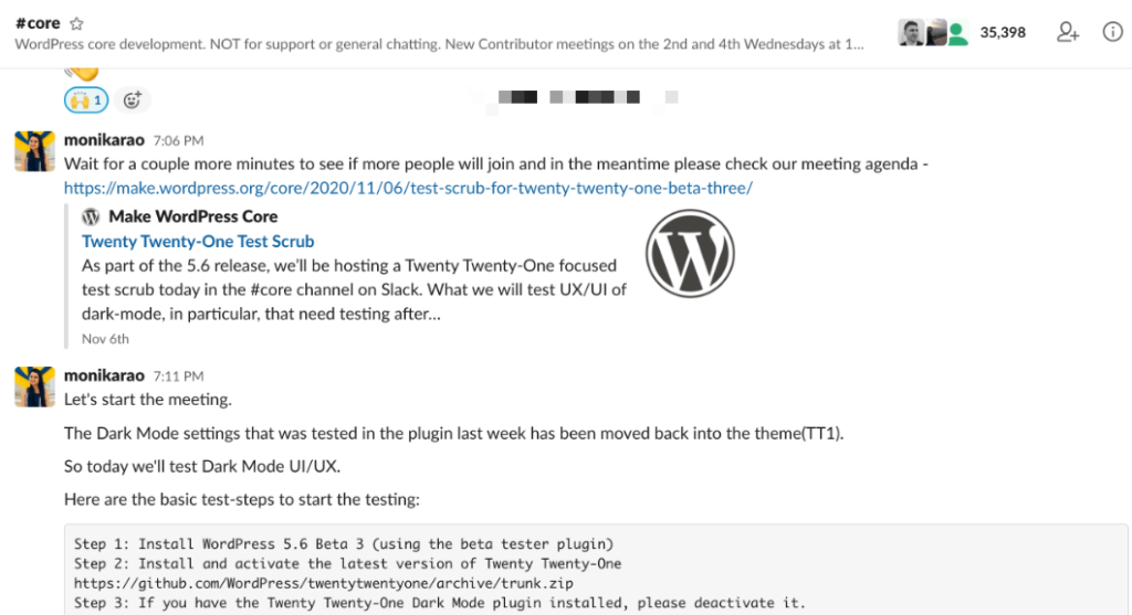 WordPress Core Slack Team