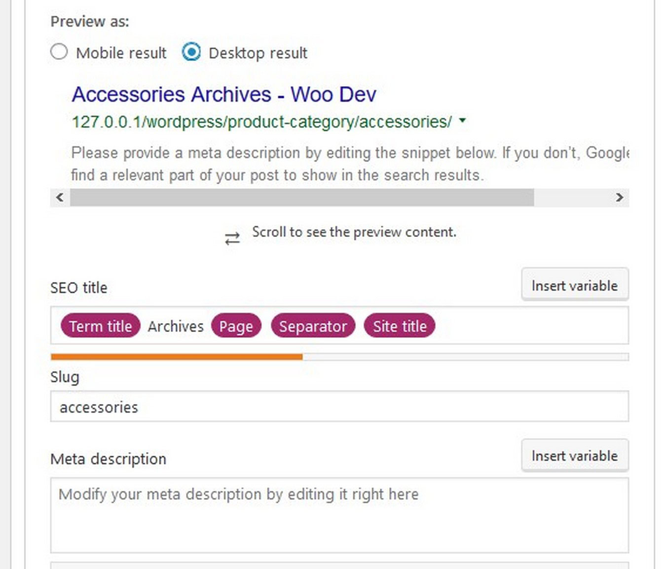 Yoast SEO title and description for WooCommerce product