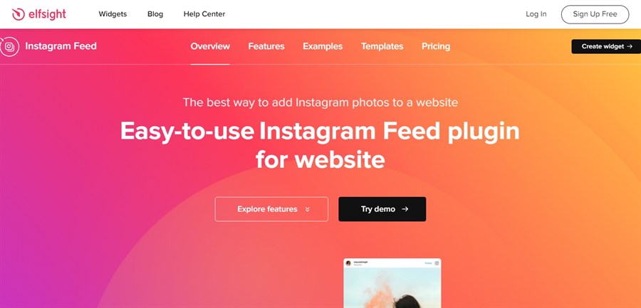 Elfsight instagram feed plugin homepage