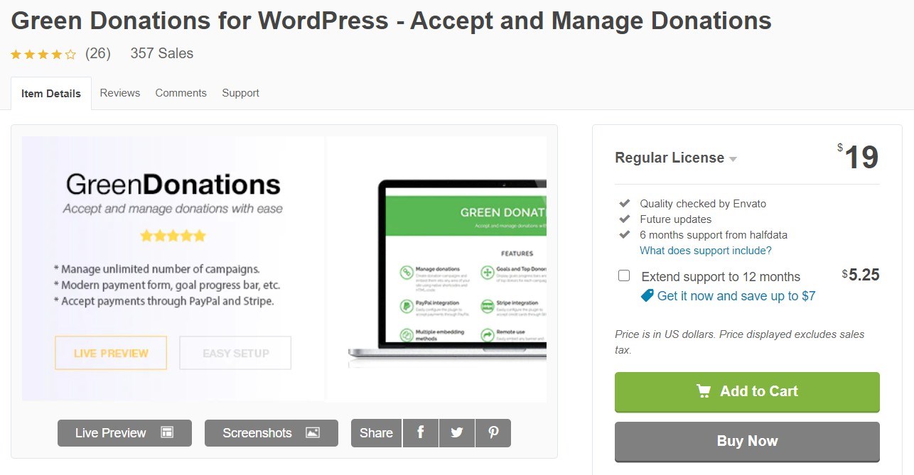 Green Donations for WordPress