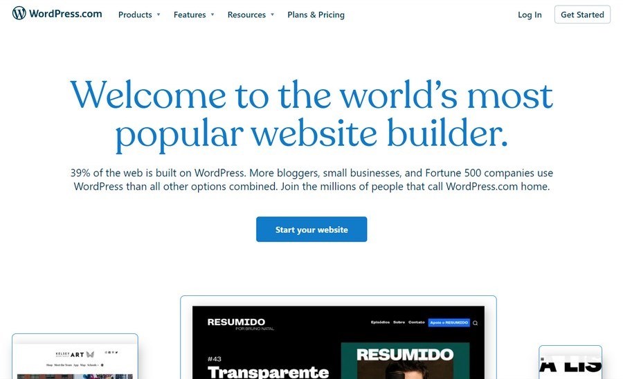 WordPress com homepage