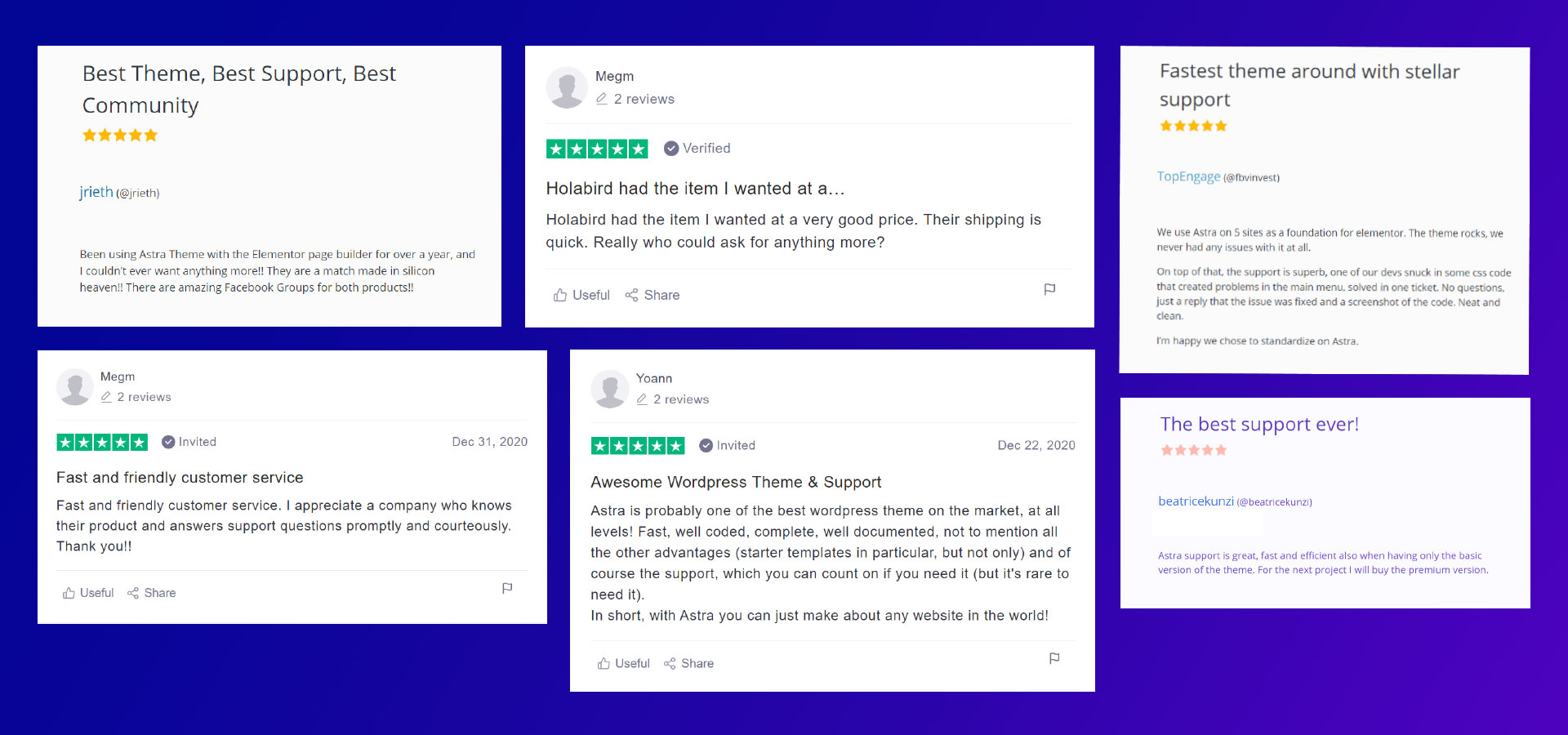 Happy reviews from Astra users