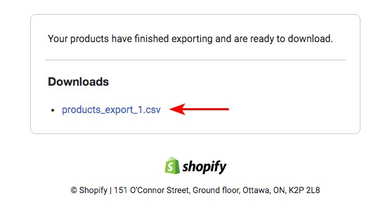 Download shopify exported products