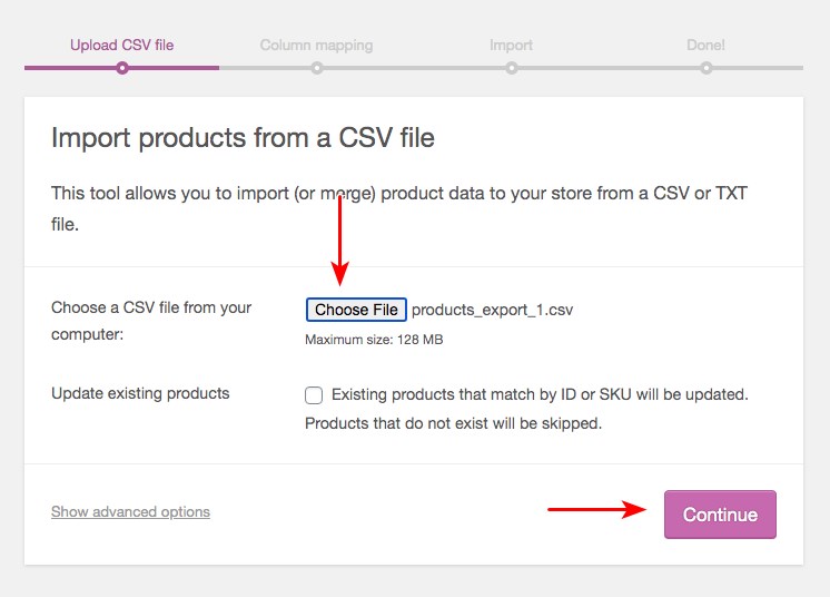 WooCommerce import products setting