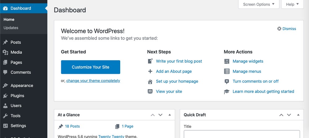 WordPress dashboard