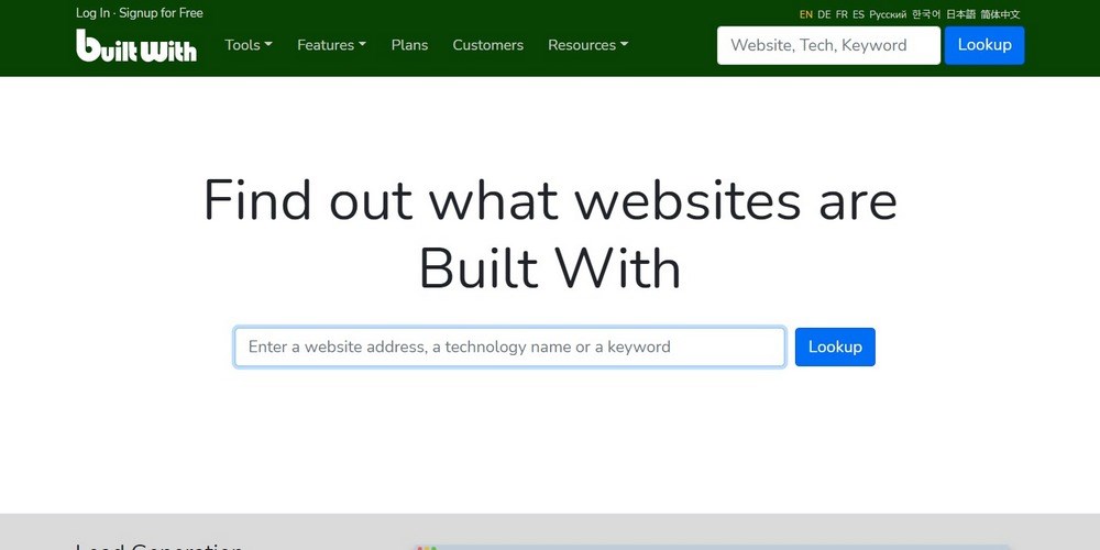 BuiltWith homepage